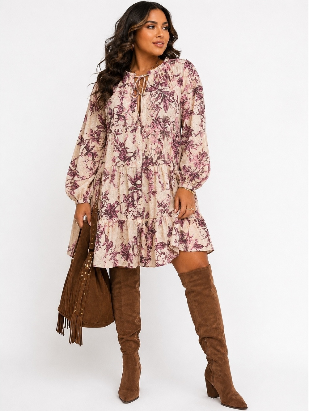 Free People Sunbaked Swing Ruffle Boho Flora Festival l Midi Oversized-Size S/P
